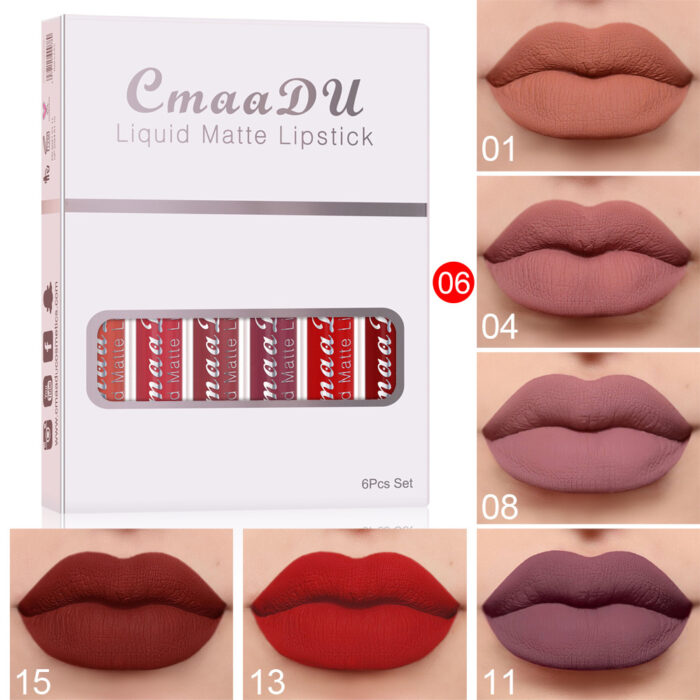 6 Boxes Of Matte Non-stick Cup Waterproof Lipstick Long Lasting Lip Gloss - Image 1